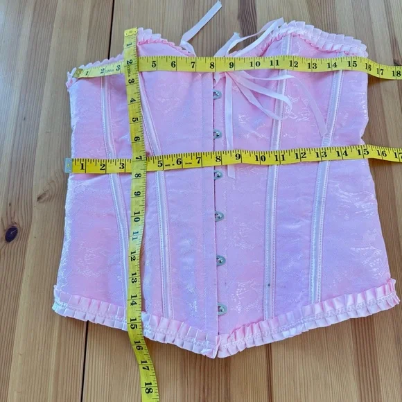 Pink Corset Lace Up Coquette Dainty Dollette Bows Ruffle Fashion Corset - Picture 3 of 7